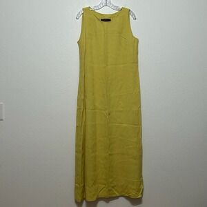 Double D Ranch Yellow Linen Blend Sleeveless Tank Maxi Dress Womens Size M -Slit